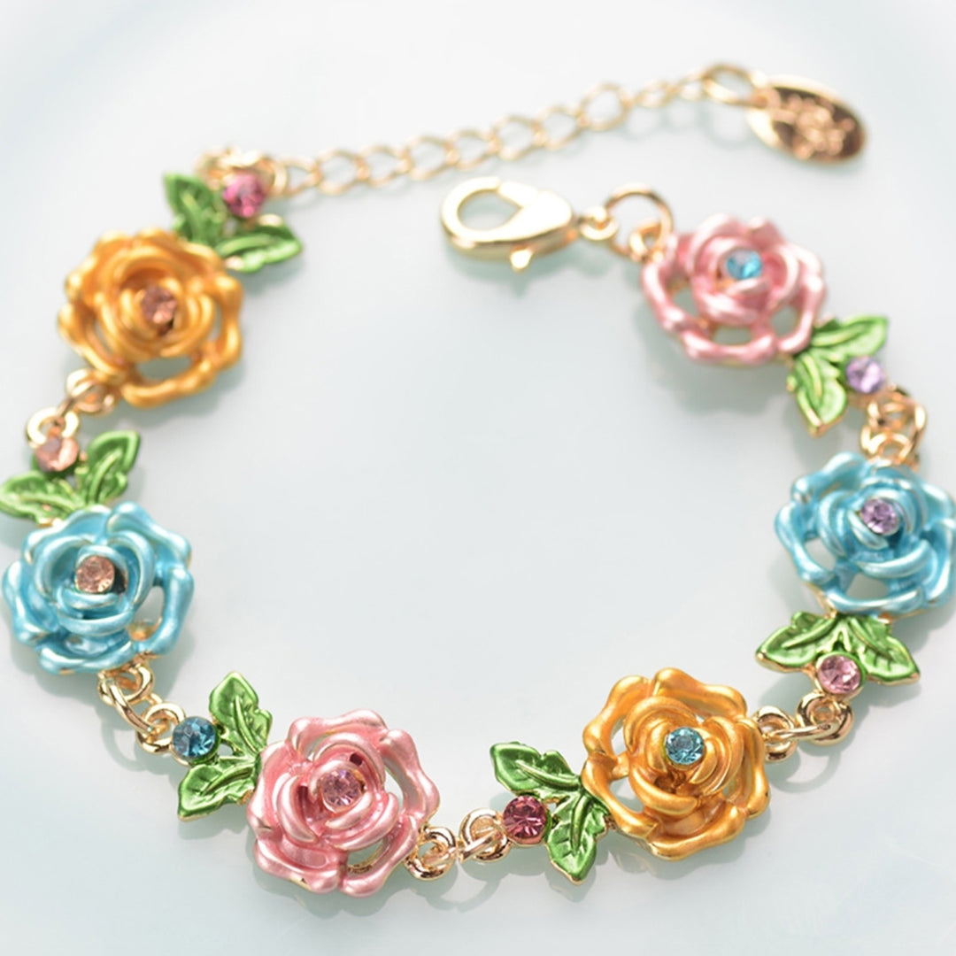 Bracelet Flower Design Beautiful Jewelry Rhinestone Inlaid Bangle Hand Chain for Party Image 6