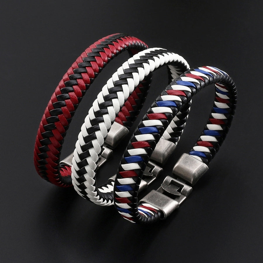 Men Women Faux Leather Braided Bracelet Buckle Bangle Jewelry Wristband Gift Image 1