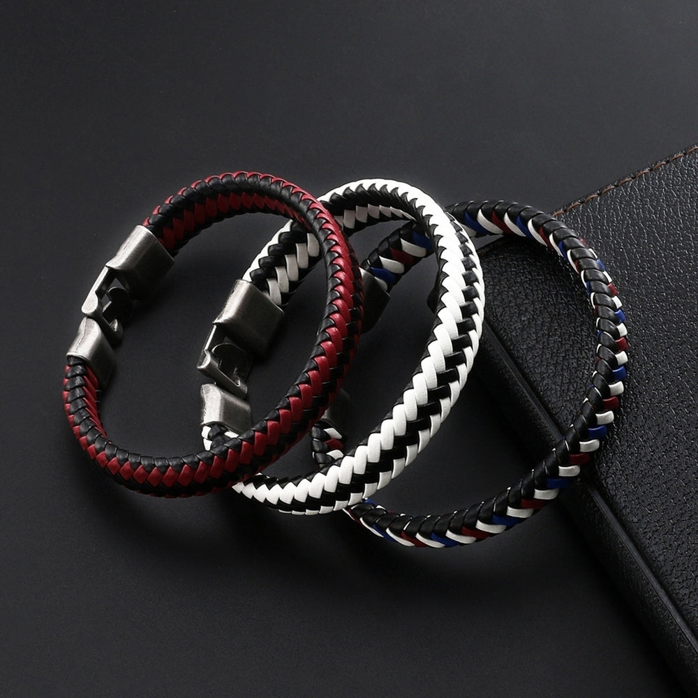 Men Women Faux Leather Braided Bracelet Buckle Bangle Jewelry Wristband Gift Image 2