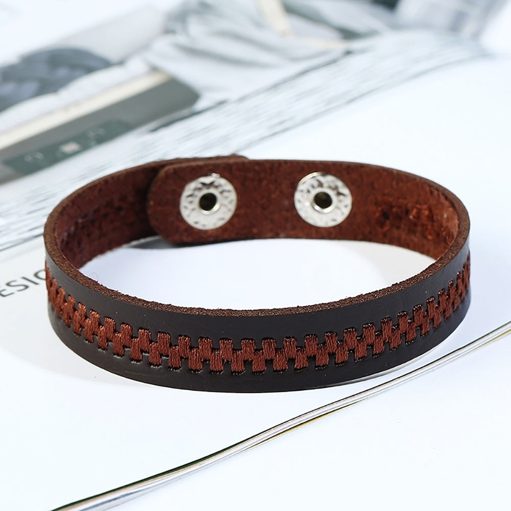 Simple Embroidery Zipper Faux Leather Unisex Couple Bracelet Bangle Jewelry Gift Image 4