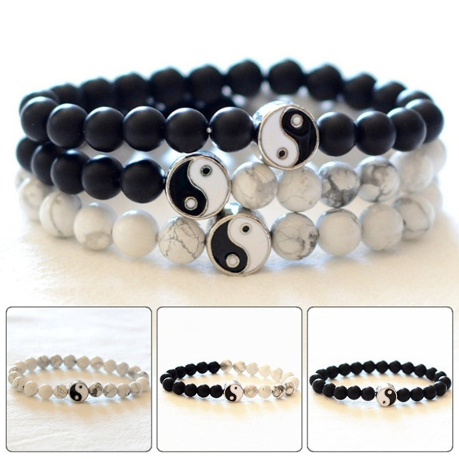 Fashion Classic Round Yin Yang Beads Unisex Bracelet Lovers Couple Jewelry Gift Image 1