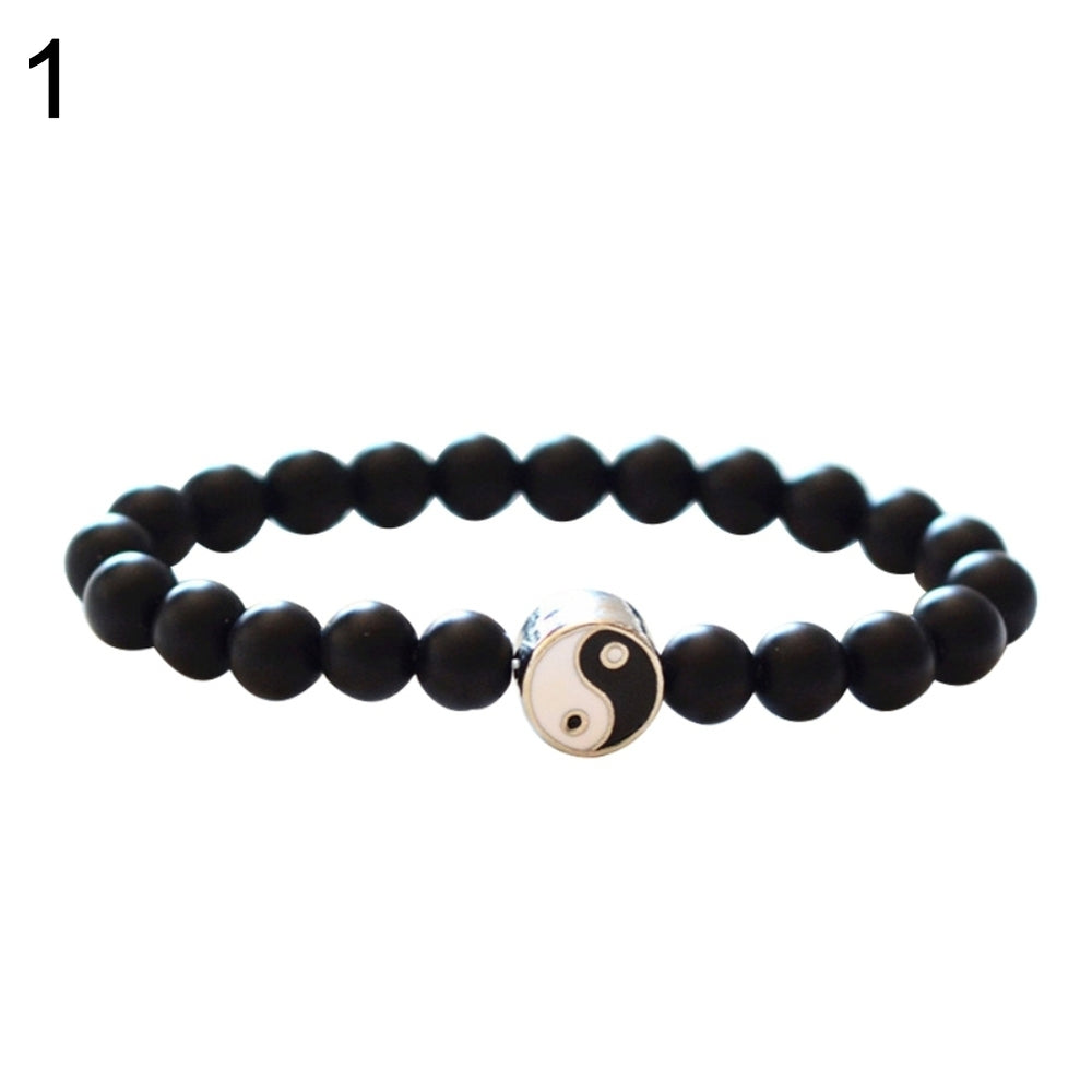 Fashion Classic Round Yin Yang Beads Unisex Bracelet Lovers Couple Jewelry Gift Image 2