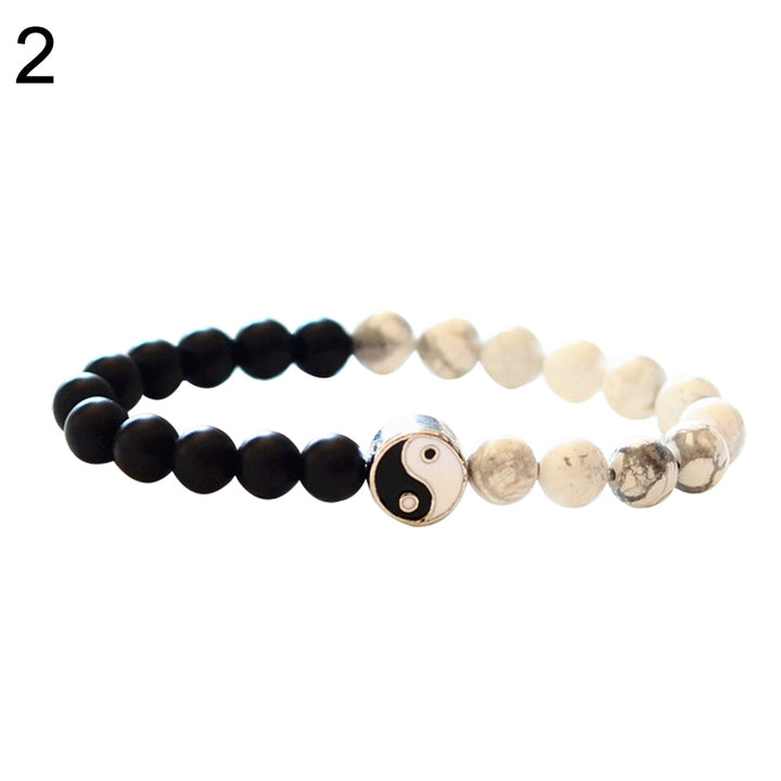 Fashion Classic Round Yin Yang Beads Unisex Bracelet Lovers Couple Jewelry Gift Image 4