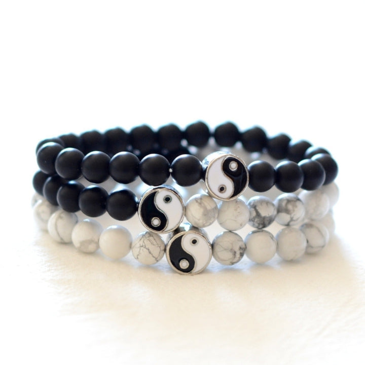 Fashion Classic Round Yin Yang Beads Unisex Bracelet Lovers Couple Jewelry Gift Image 6