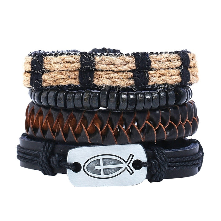 4Pcs Multi-layer Men Faux Leather Bracelet Adjustable Rope Wristband Jewelry Image 10