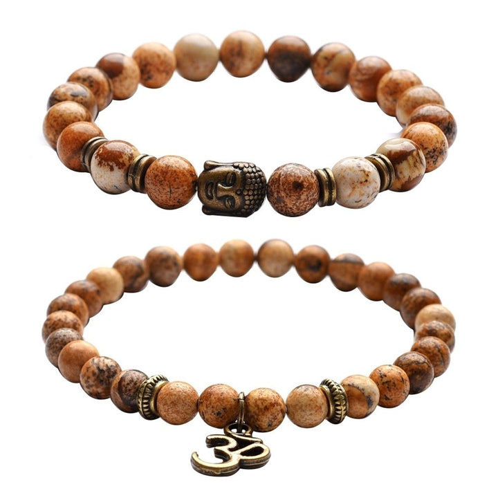 2Pcs Vintage Unisex Beads Buddha Head Yoga OM Pendant Bracelets Jewelry Gift Image 3