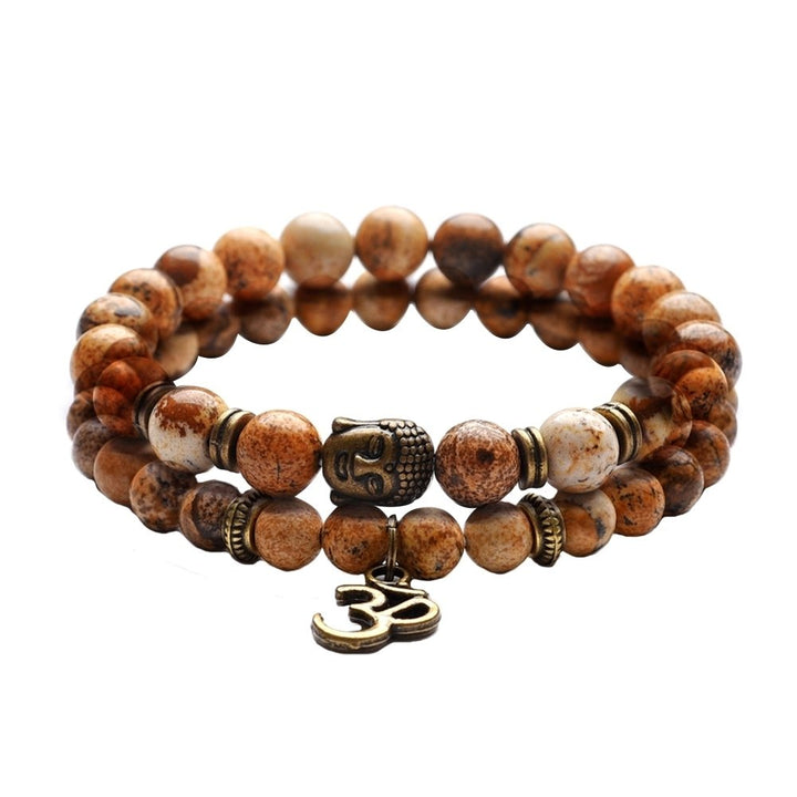 2Pcs Vintage Unisex Beads Buddha Head Yoga OM Pendant Bracelets Jewelry Gift Image 9