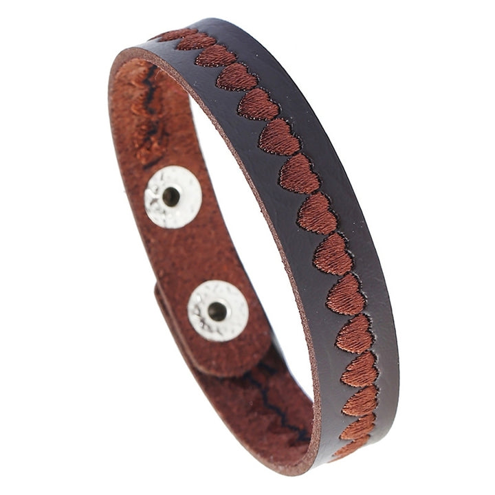 Embroidery Heart Faux Leather Snap Button Unisex Couple Bracelet Bangle Jewelry Image 7