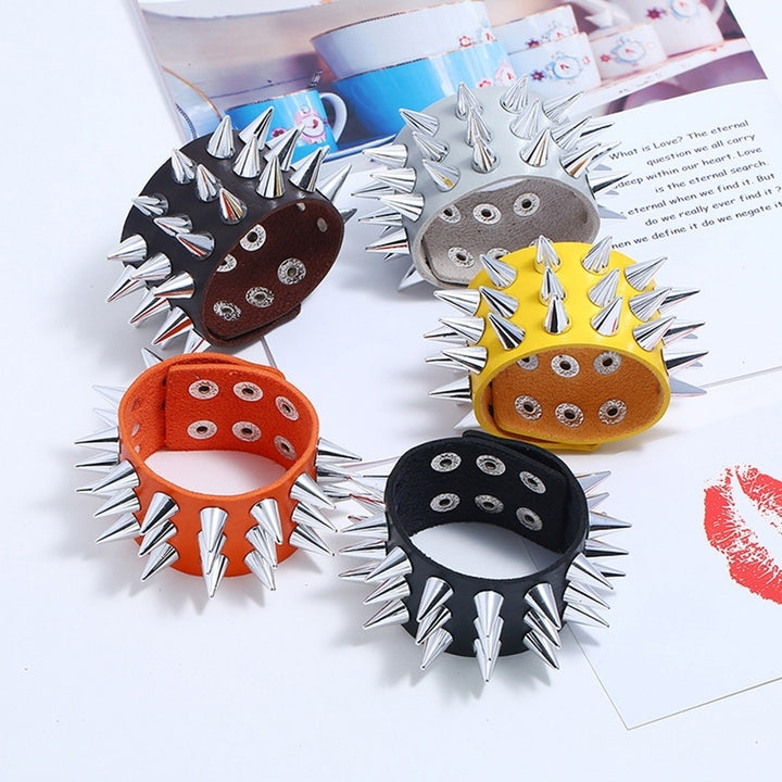 Punk Men Women Faux Leather Multiple Spikes Bracelet Bangle Jewelry Wrist Decor Image 1