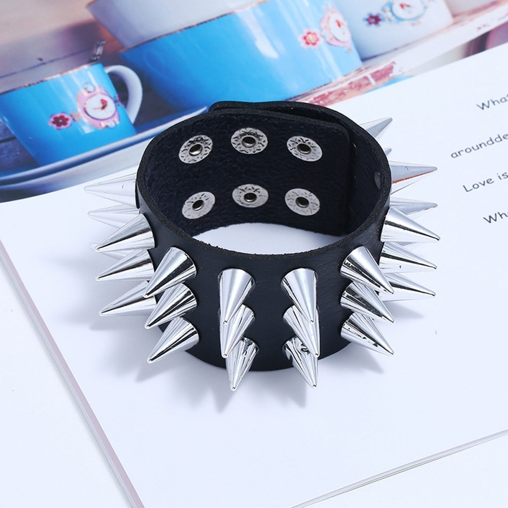 Punk Men Women Faux Leather Multiple Spikes Bracelet Bangle Jewelry Wrist Decor Image 4