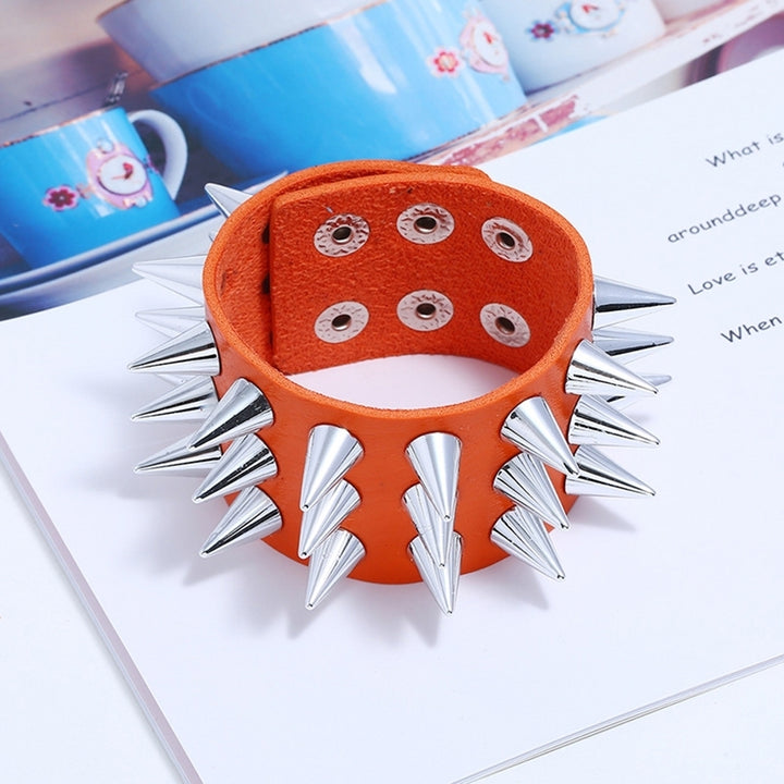 Punk Men Women Faux Leather Multiple Spikes Bracelet Bangle Jewelry Wrist Decor Image 4