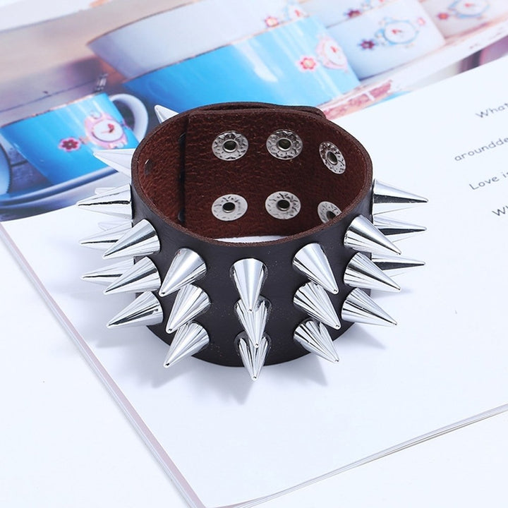 Punk Men Women Faux Leather Multiple Spikes Bracelet Bangle Jewelry Wrist Decor Image 7