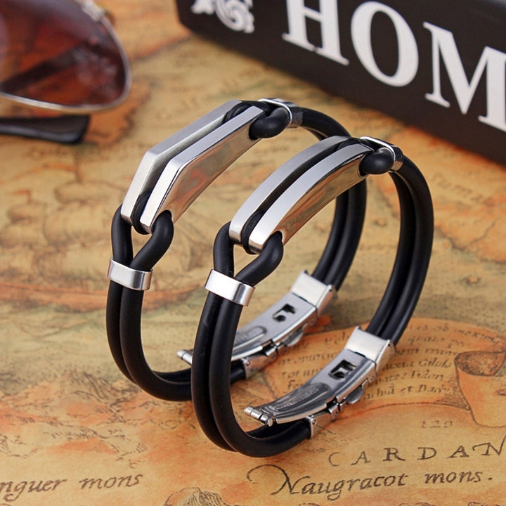 Fashion Women Men Engraving Titanium Steel Silicone Bangle Bracelet Couple Gift Image 1