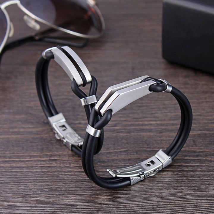 Fashion Women Men Engraving Titanium Steel Silicone Bangle Bracelet Couple Gift Image 2