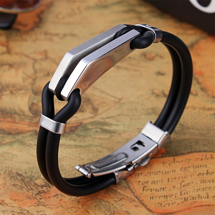 Fashion Women Men Engraving Titanium Steel Silicone Bangle Bracelet Couple Gift Image 3