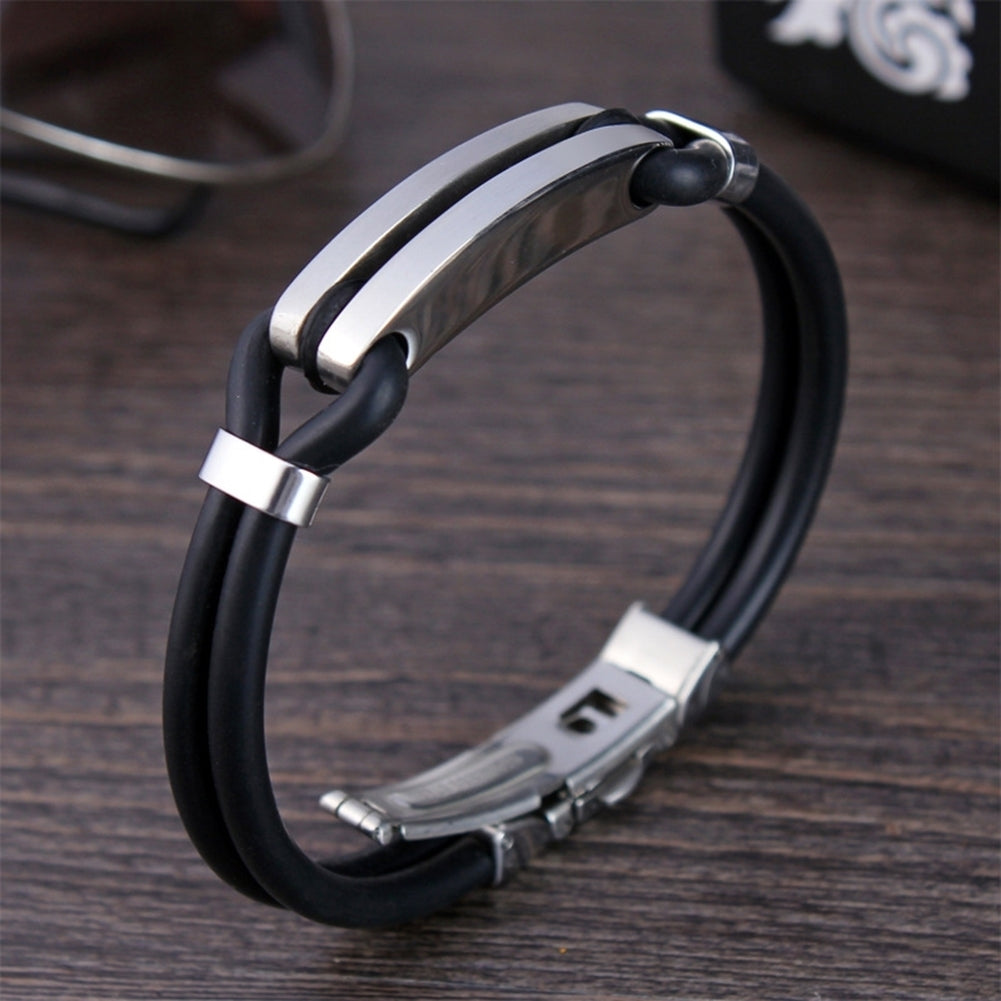 Fashion Women Men Engraving Titanium Steel Silicone Bangle Bracelet Couple Gift Image 4