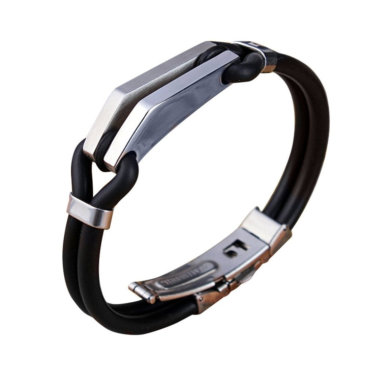 Fashion Women Men Engraving Titanium Steel Silicone Bangle Bracelet Couple Gift Image 11