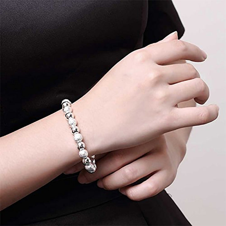 Fashion Women 8mm Glossy Embossed Beaded Bracelet Bangle Jewelry Wrist Decor Image 3