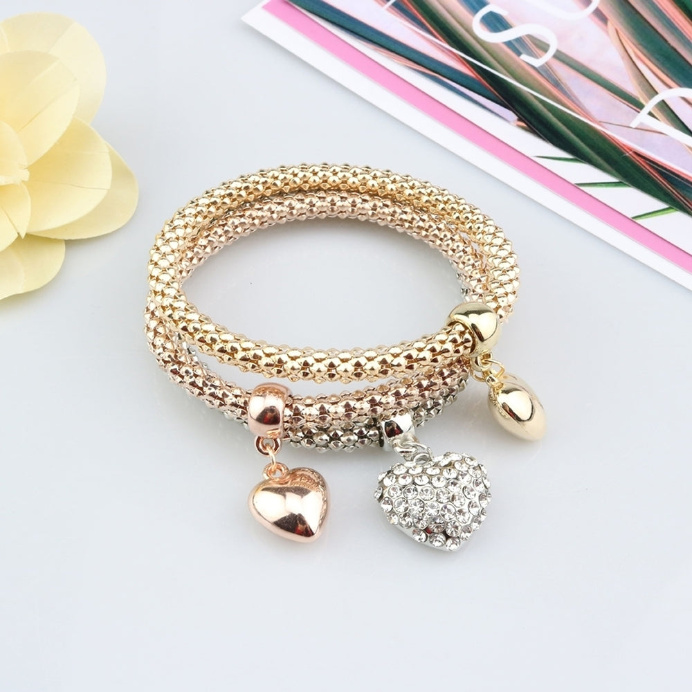 3Pcs Rhinestone Heart Hand of Fatima Charm Corn Chain Lady Bracelet Bangle Image 2