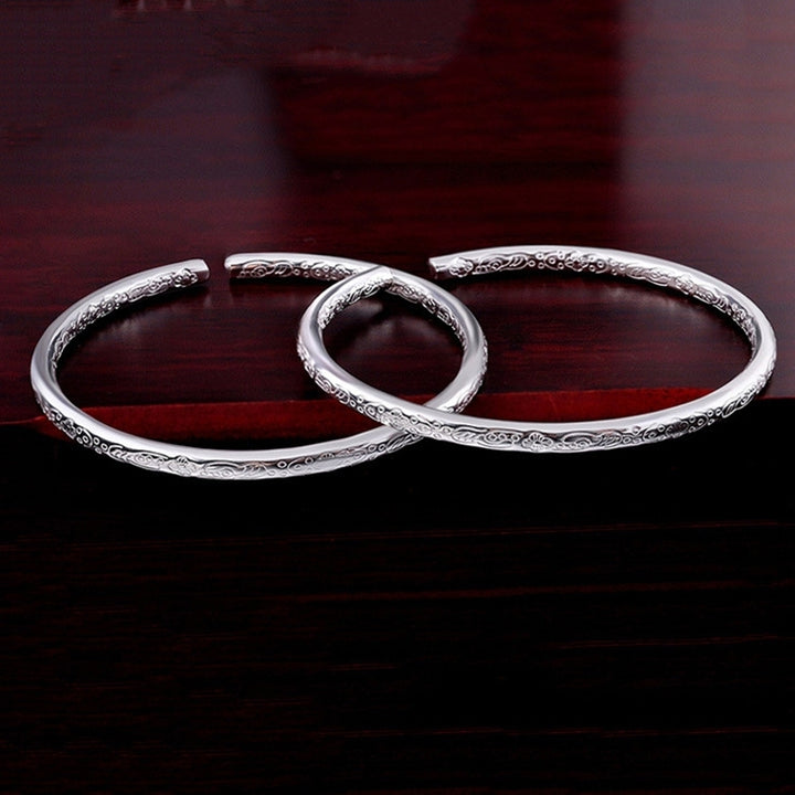 Women Fashion Silver Plated Flower Engraved Open Bangle Bracelet Jewelry Gift Image 4