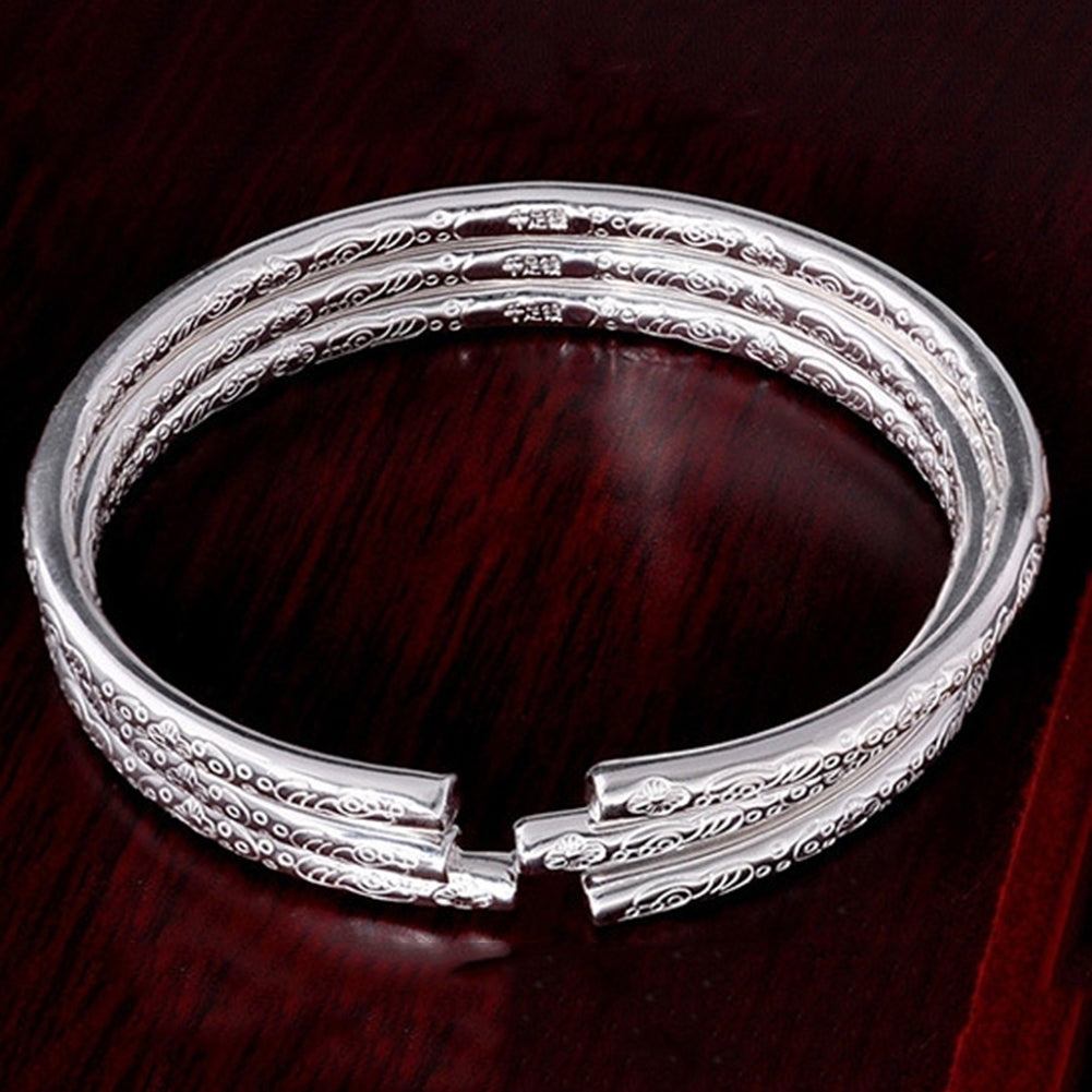 Women Fashion Silver Plated Flower Engraved Open Bangle Bracelet Jewelry Gift Image 7