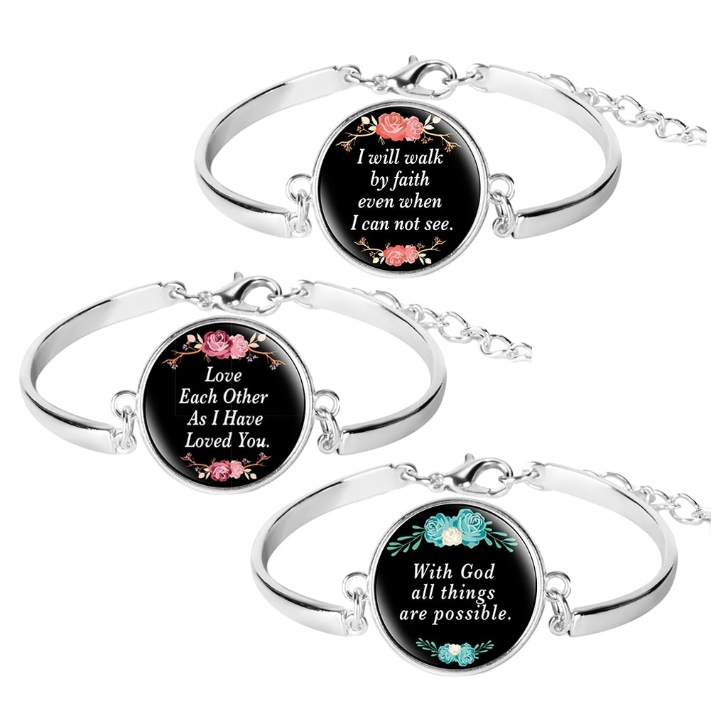 Unisex Bible Verse Quote Psalm Glass Cabochon Charm Bracelet Christian Jewelry Image 1