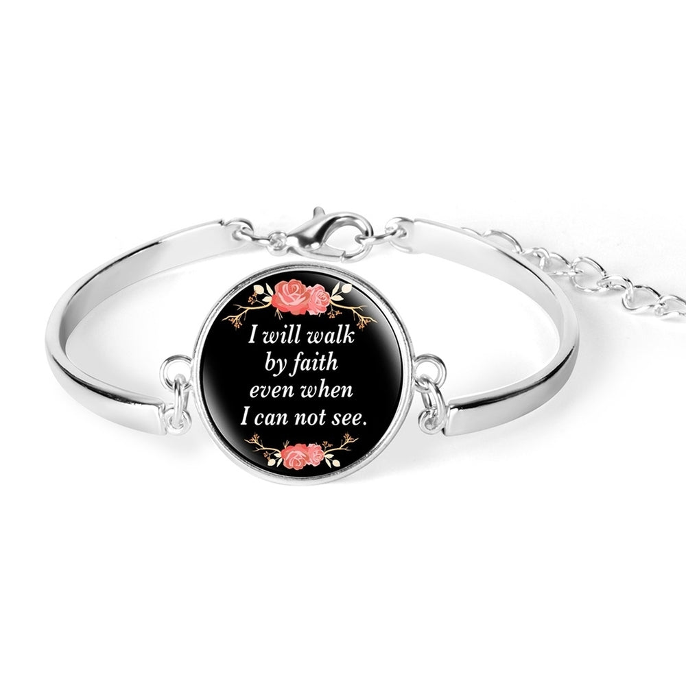 Unisex Bible Verse Quote Psalm Glass Cabochon Charm Bracelet Christian Jewelry Image 2