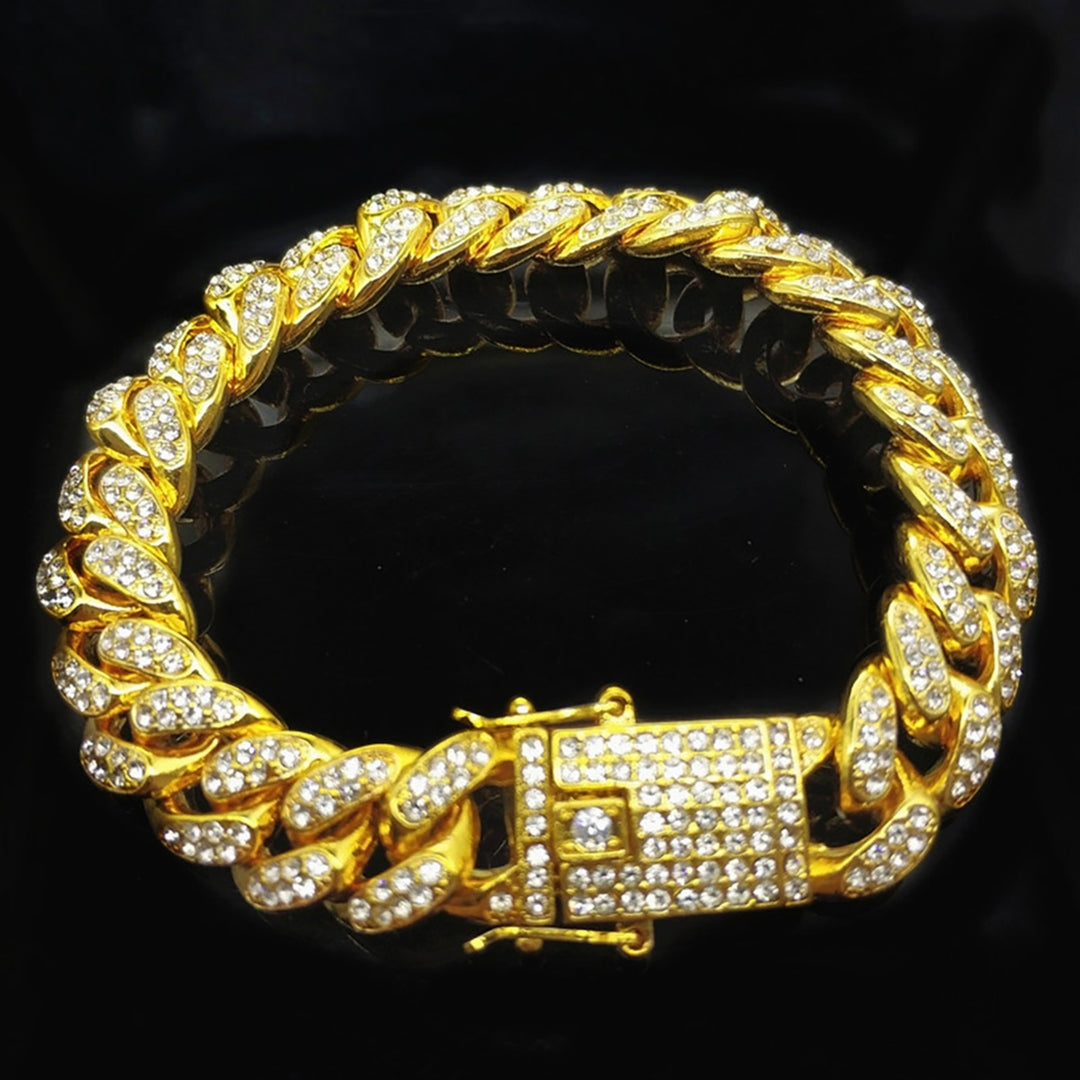 Hip Hop Men Cuban Link Chain Bracelet Shiny Rhinestone Inlaid Bangle Jewelry Image 6