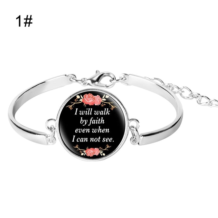 Unisex Bible Verse Quote Psalm Glass Cabochon Charm Bracelet Christian Jewelry Image 4