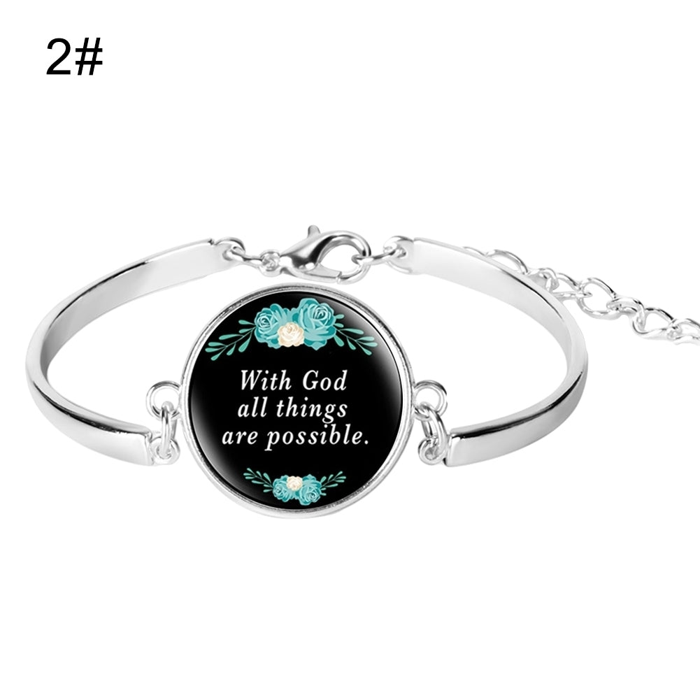 Unisex Bible Verse Quote Psalm Glass Cabochon Charm Bracelet Christian Jewelry Image 6