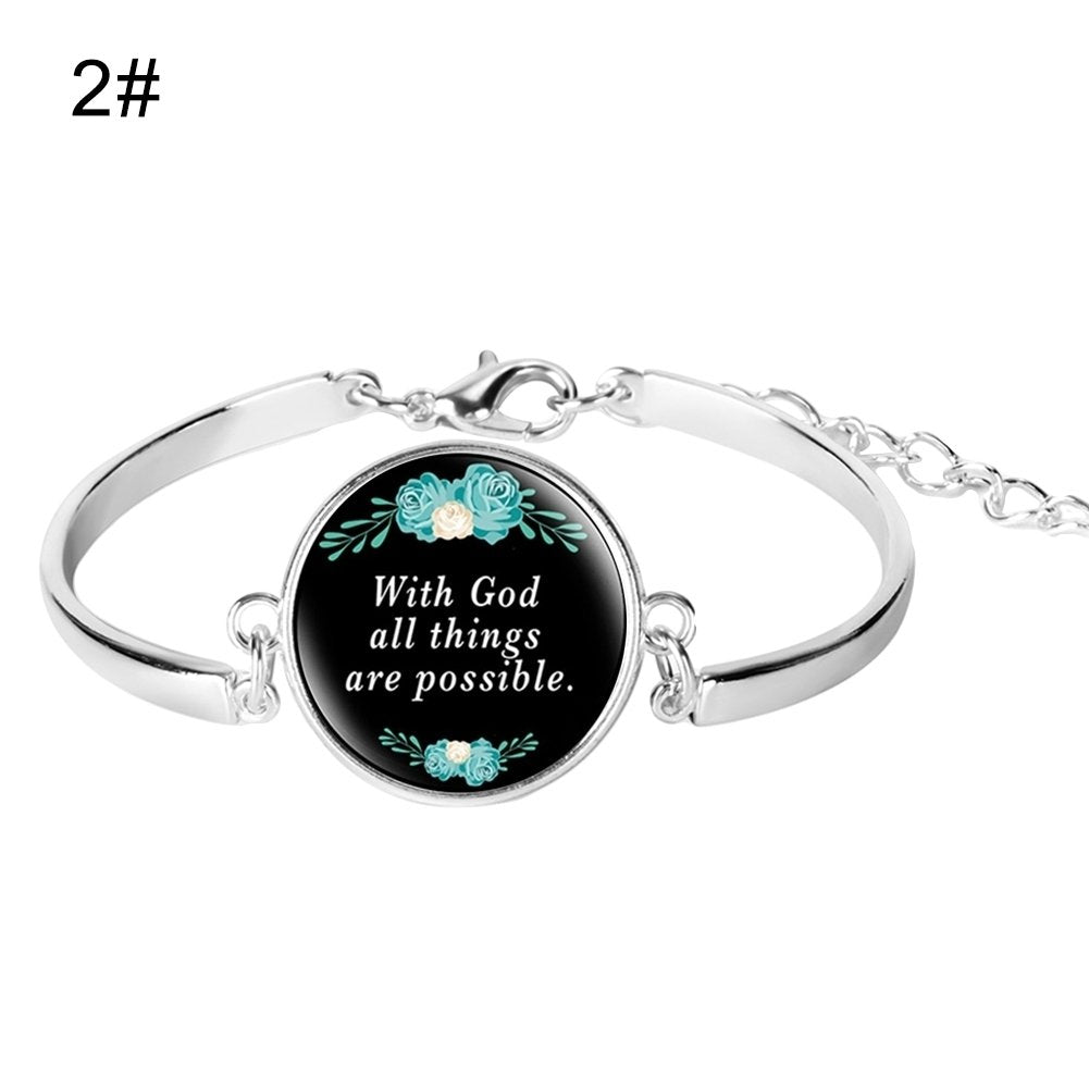 Unisex Bible Verse Quote Psalm Glass Cabochon Charm Bracelet Christian Jewelry Image 1