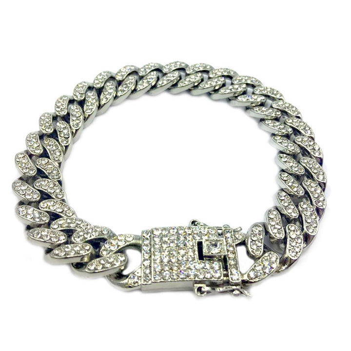 Hip Hop Men Cuban Link Chain Bracelet Shiny Rhinestone Inlaid Bangle Jewelry Image 1