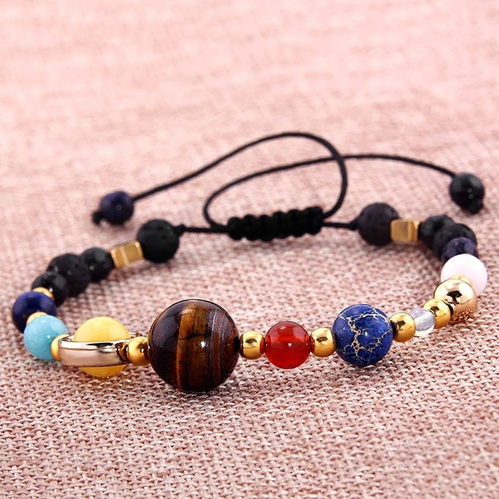 18.5cm Solar System Eight Planets Natural Stone Beaded Bracelet Charm Jewelry Image 1