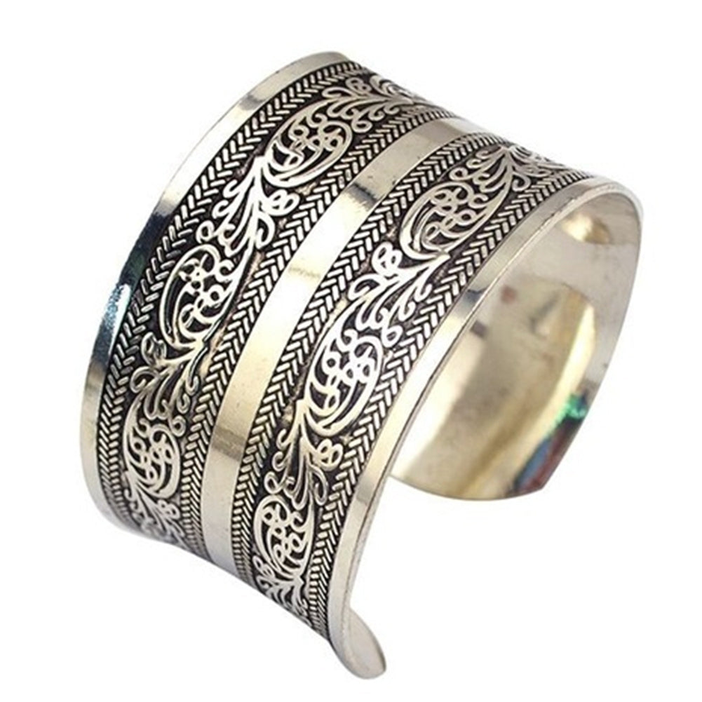 Bohemian Flower Engraving Open Bangle Carved Cuff Bracelet Women Jewelry Gift Image 3