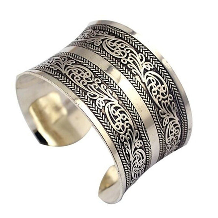 Bohemian Flower Engraving Open Bangle Carved Cuff Bracelet Women Jewelry Gift Image 4