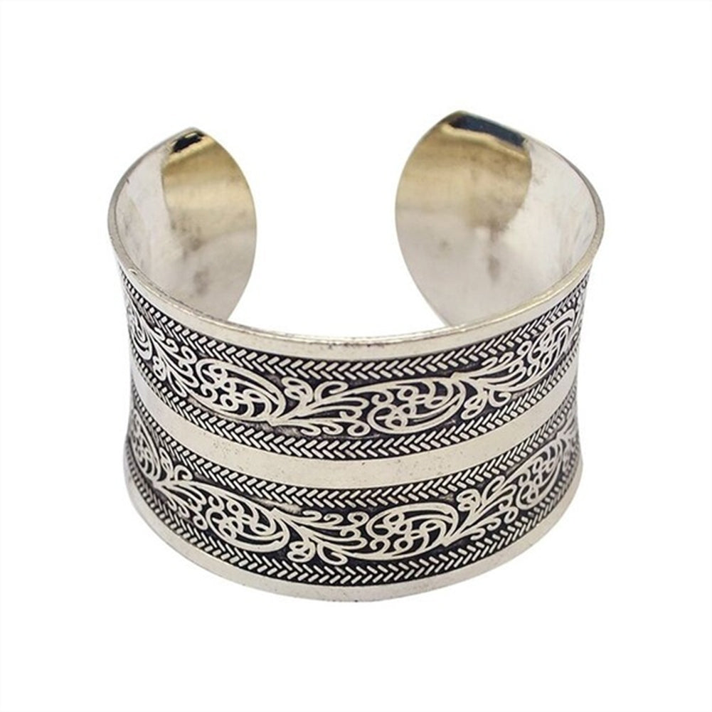 Bohemian Flower Engraving Open Bangle Carved Cuff Bracelet Women Jewelry Gift Image 4