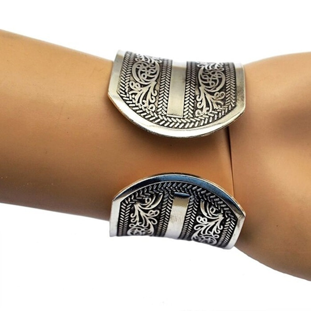 Bohemian Flower Engraving Open Bangle Carved Cuff Bracelet Women Jewelry Gift Image 6