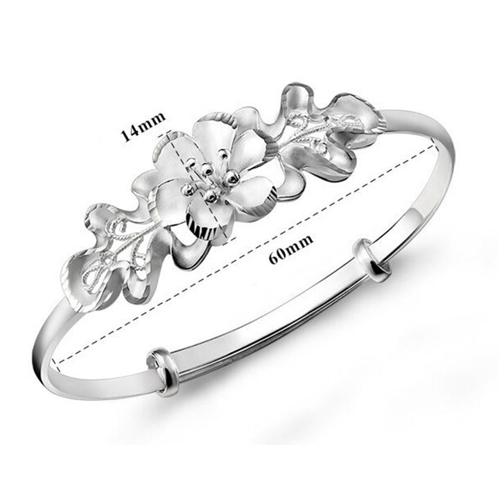 Fashion Flower Adjustable Cuff Bangle Woman Silver Plated Bracelet Hand Jewelry Image 7