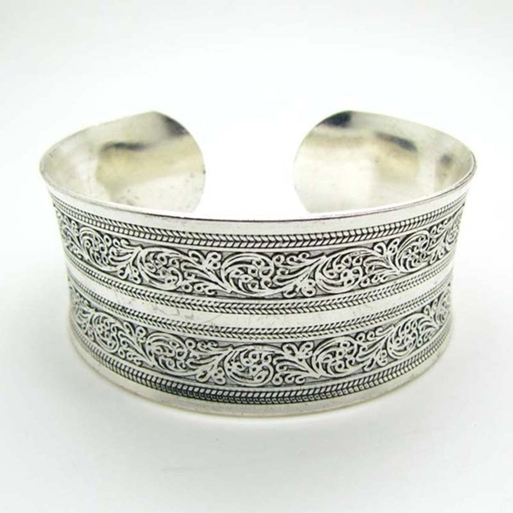 Bohemian Flower Engraving Open Bangle Carved Cuff Bracelet Women Jewelry Gift Image 8