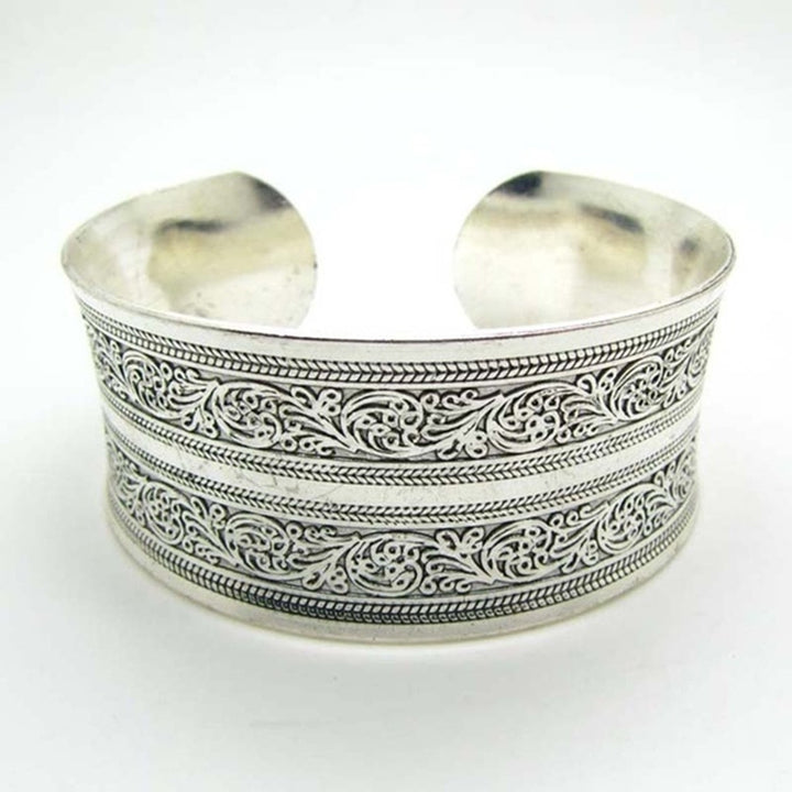 Bohemian Flower Engraving Open Bangle Carved Cuff Bracelet Women Jewelry Gift Image 8