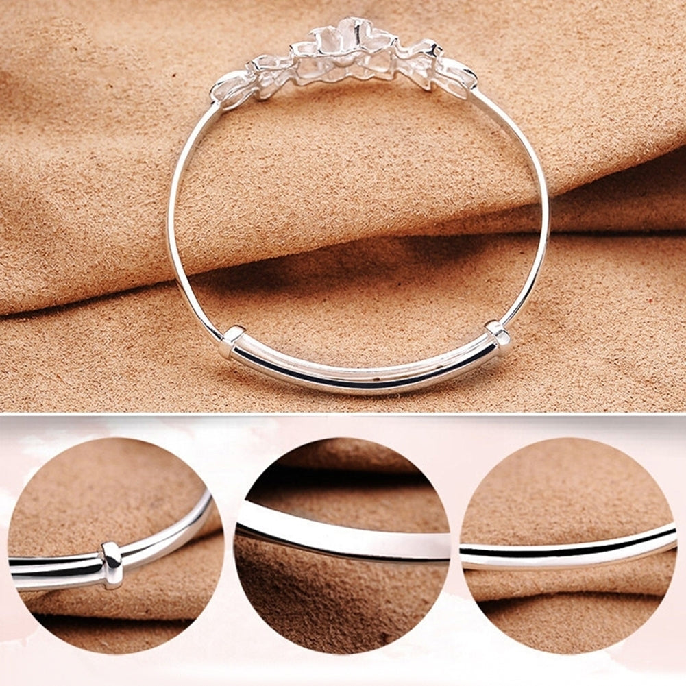 Fashion Flower Adjustable Cuff Bangle Woman Silver Plated Bracelet Hand Jewelry Image 8