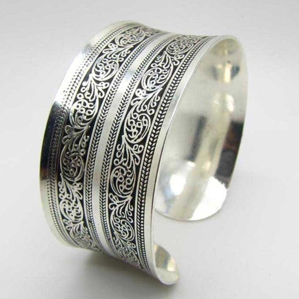 Bohemian Flower Engraving Open Bangle Carved Cuff Bracelet Women Jewelry Gift Image 9