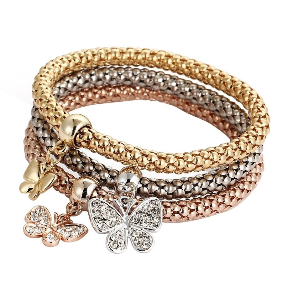 3Pcs Alloy Rhinestone Butterfly Pendant Women Bracelet Charm Jewelry Gift Image 1