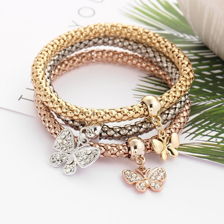 3Pcs Alloy Rhinestone Butterfly Pendant Women Bracelet Charm Jewelry Gift Image 2