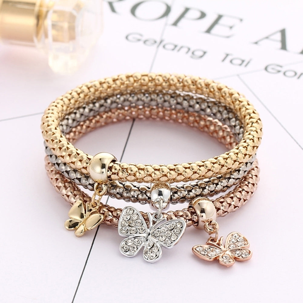 3Pcs Alloy Rhinestone Butterfly Pendant Women Bracelet Charm Jewelry Gift Image 3