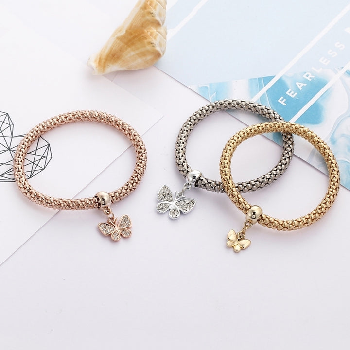 3Pcs Alloy Rhinestone Butterfly Pendant Women Bracelet Charm Jewelry Gift Image 4