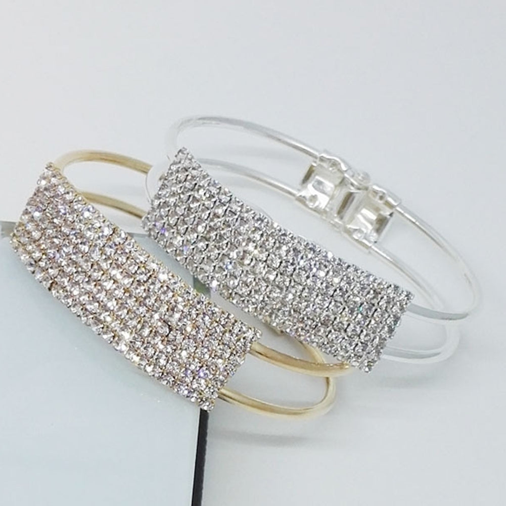 Luxury Full Rhinestone Inlaid Hollow Band Cuff Bangle Bracelet Women Jewelry Image 2