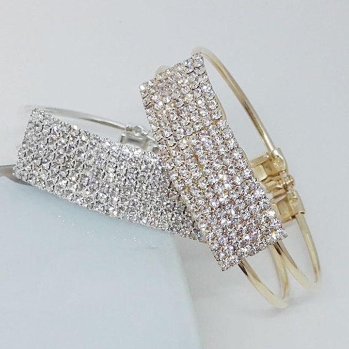 Luxury Full Rhinestone Inlaid Hollow Band Cuff Bangle Bracelet Women Jewelry Image 3