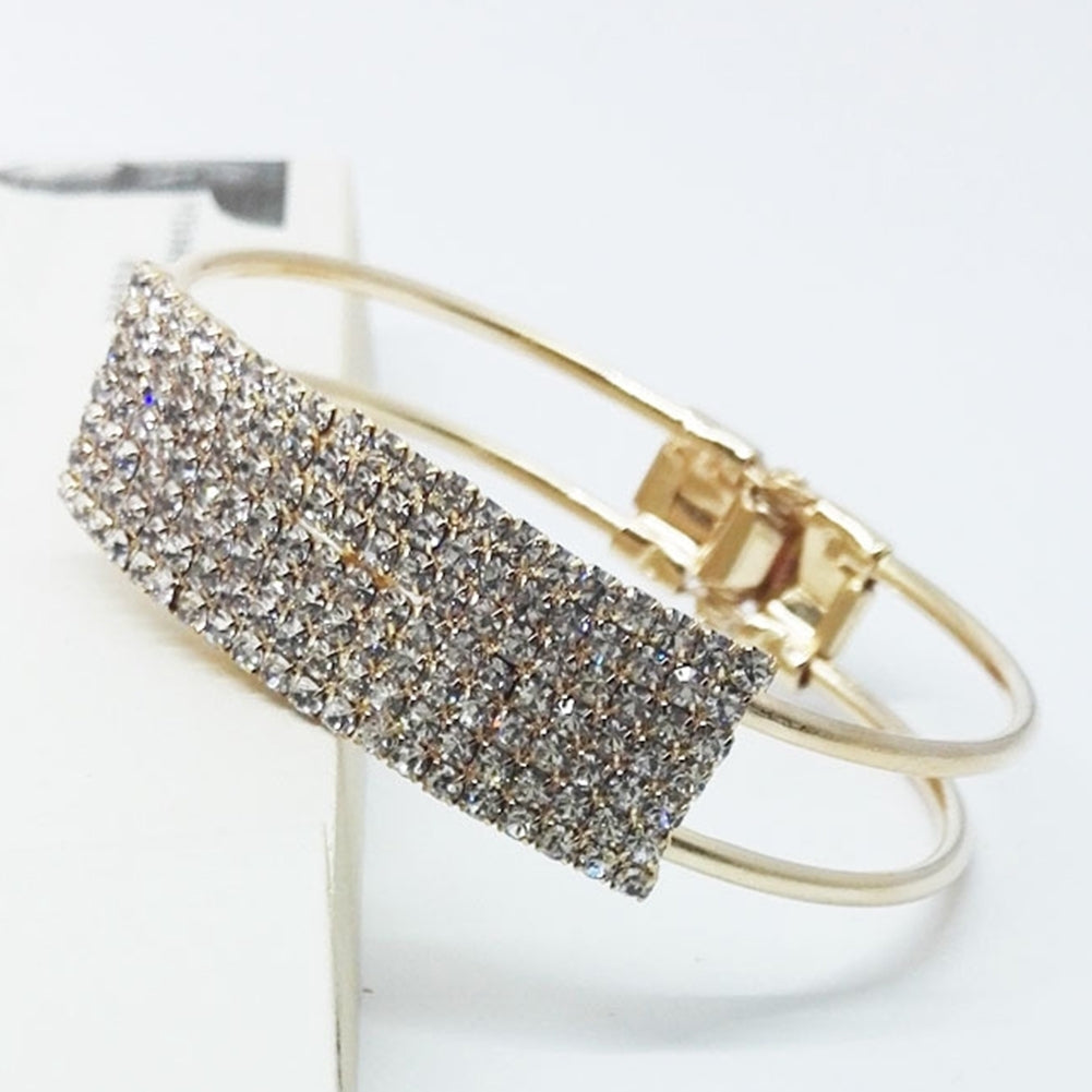 Luxury Full Rhinestone Inlaid Hollow Band Cuff Bangle Bracelet Women Jewelry Image 4