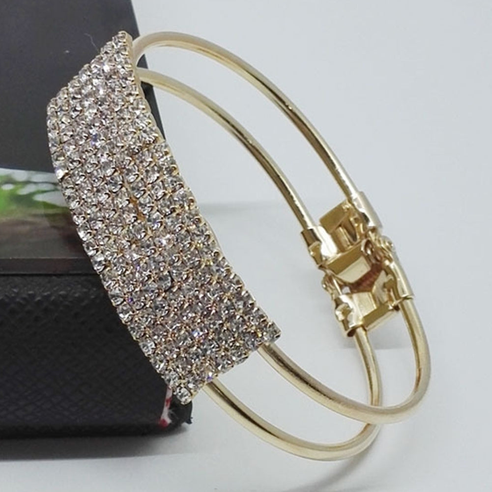 Luxury Full Rhinestone Inlaid Hollow Band Cuff Bangle Bracelet Women Jewelry Image 4